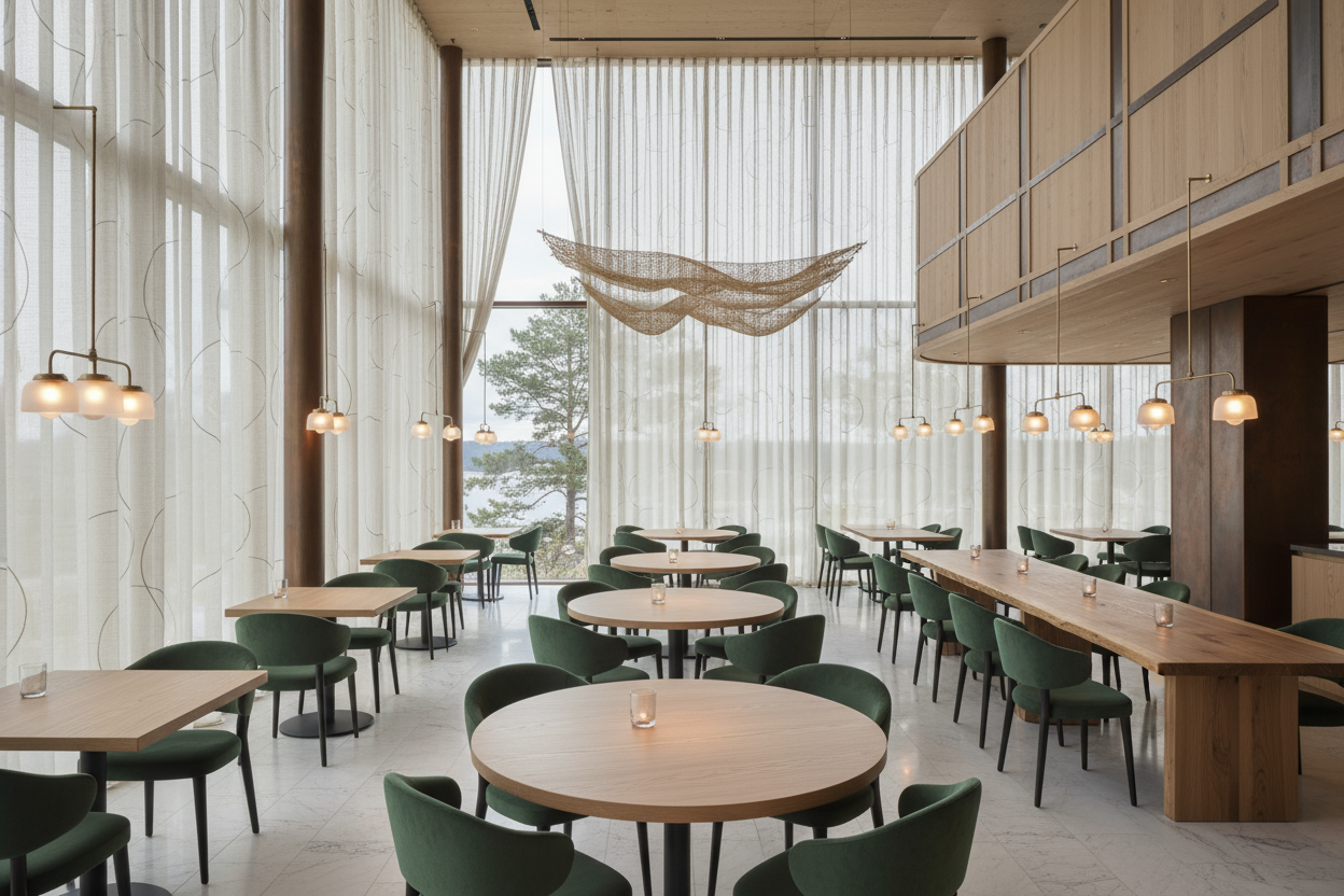 Michelin-stjerne restaurant med wave gardiner