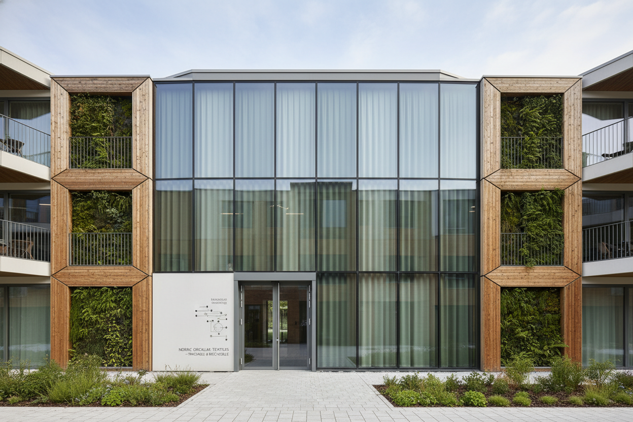 Moderne europæisk bygning med cirkulær økonomi