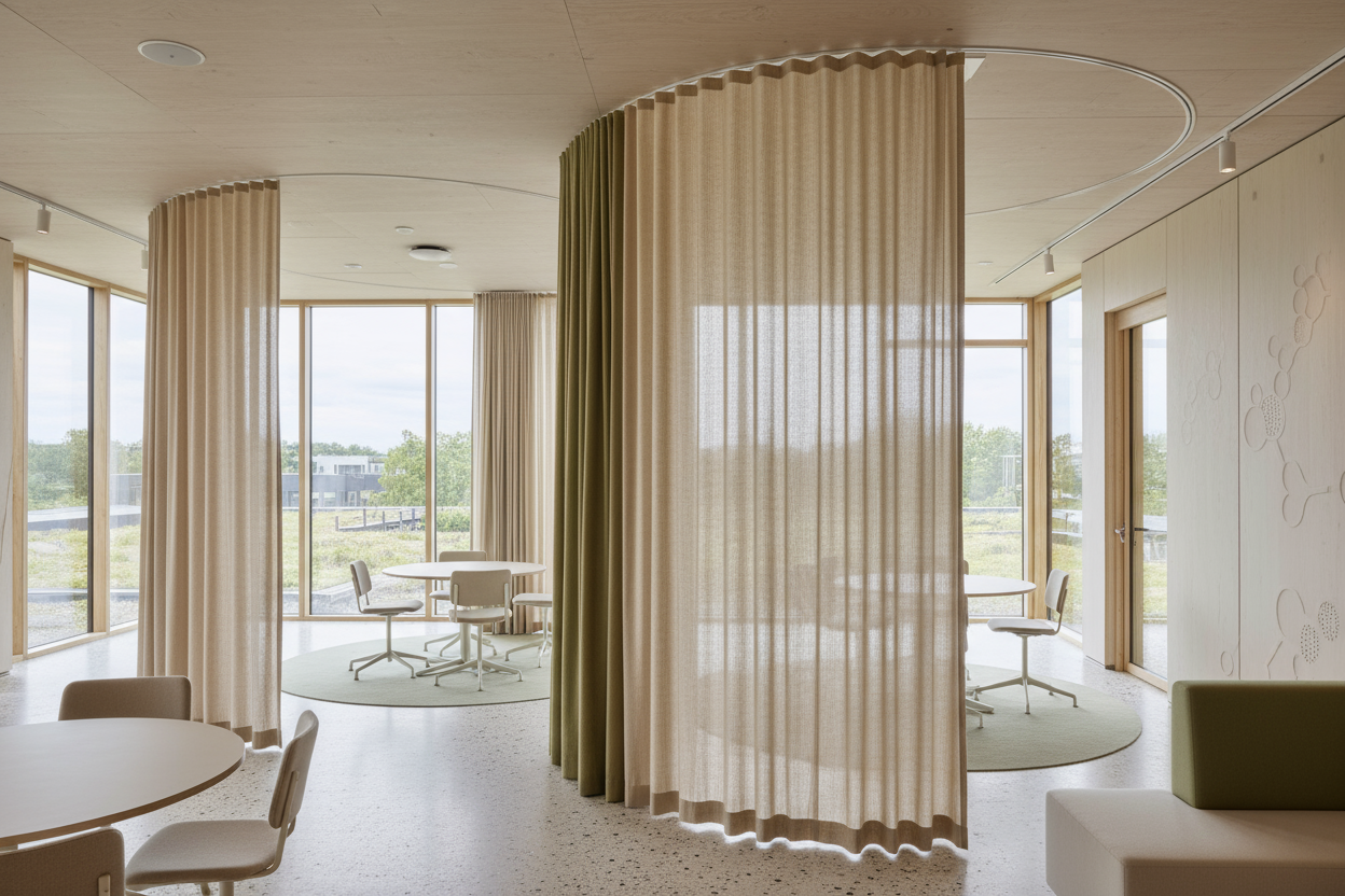 Moderne workspace med genanvendelige europæiske tekstiler